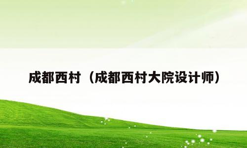 成都西村（成都西村大院设计师）