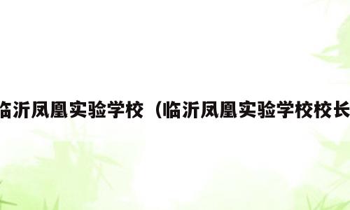 临沂凤凰实验学校（临沂凤凰实验学校校长）