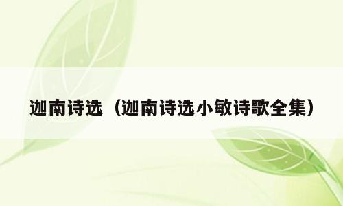 迦南诗选（迦南诗选小敏诗歌全集）