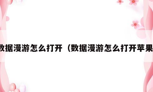 数据漫游怎么打开（数据漫游怎么打开苹果）
