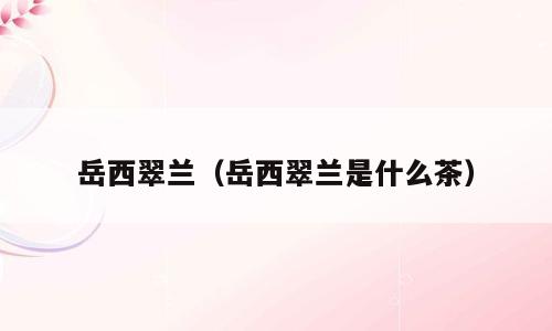 岳西翠兰（岳西翠兰是什么茶）