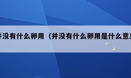 并没有什么卵用（并没有什么卵用是什么意思）