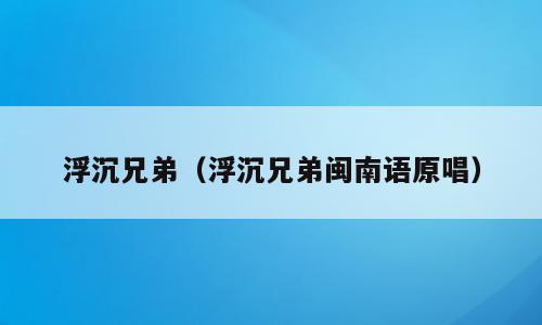 浮沉兄弟（浮沉兄弟闽南语原唱）