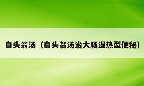 白头翁汤（白头翁汤治大肠湿热型便秘）