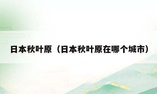 日本秋叶原（日本秋叶原在哪个城市）