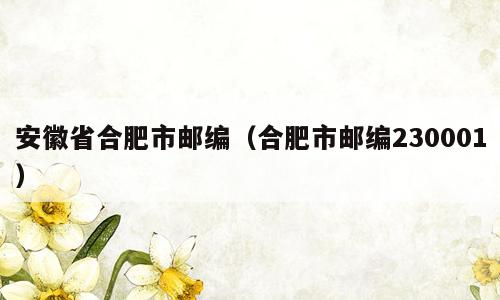 安徽省合肥市邮编（合肥市邮编230001）