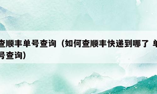 查顺丰单号查询（如何查顺丰快递到哪了 单号查询）
