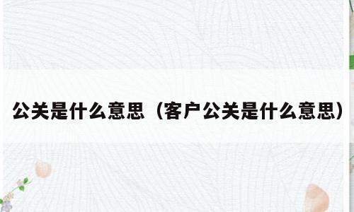 公关是什么意思（客户公关是什么意思）