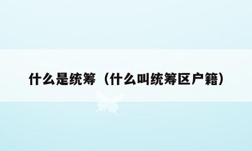 什么是统筹（什么叫统筹区户籍）