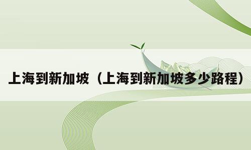 上海到新加坡（上海到新加坡多少路程）