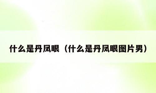 什么是丹凤眼（什么是丹凤眼图片男）